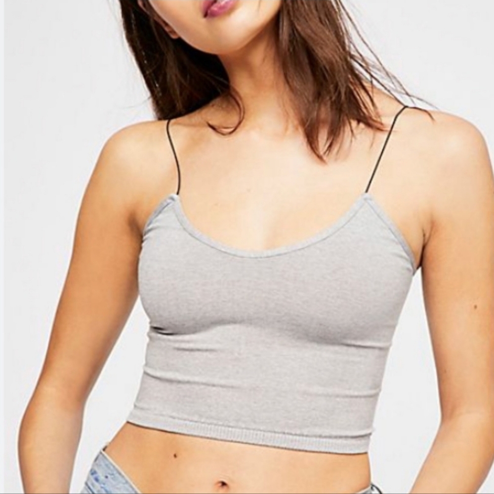 Free People Tank Top Womens Size Xs/Sm Grey Spaghetti Straps Crop Top